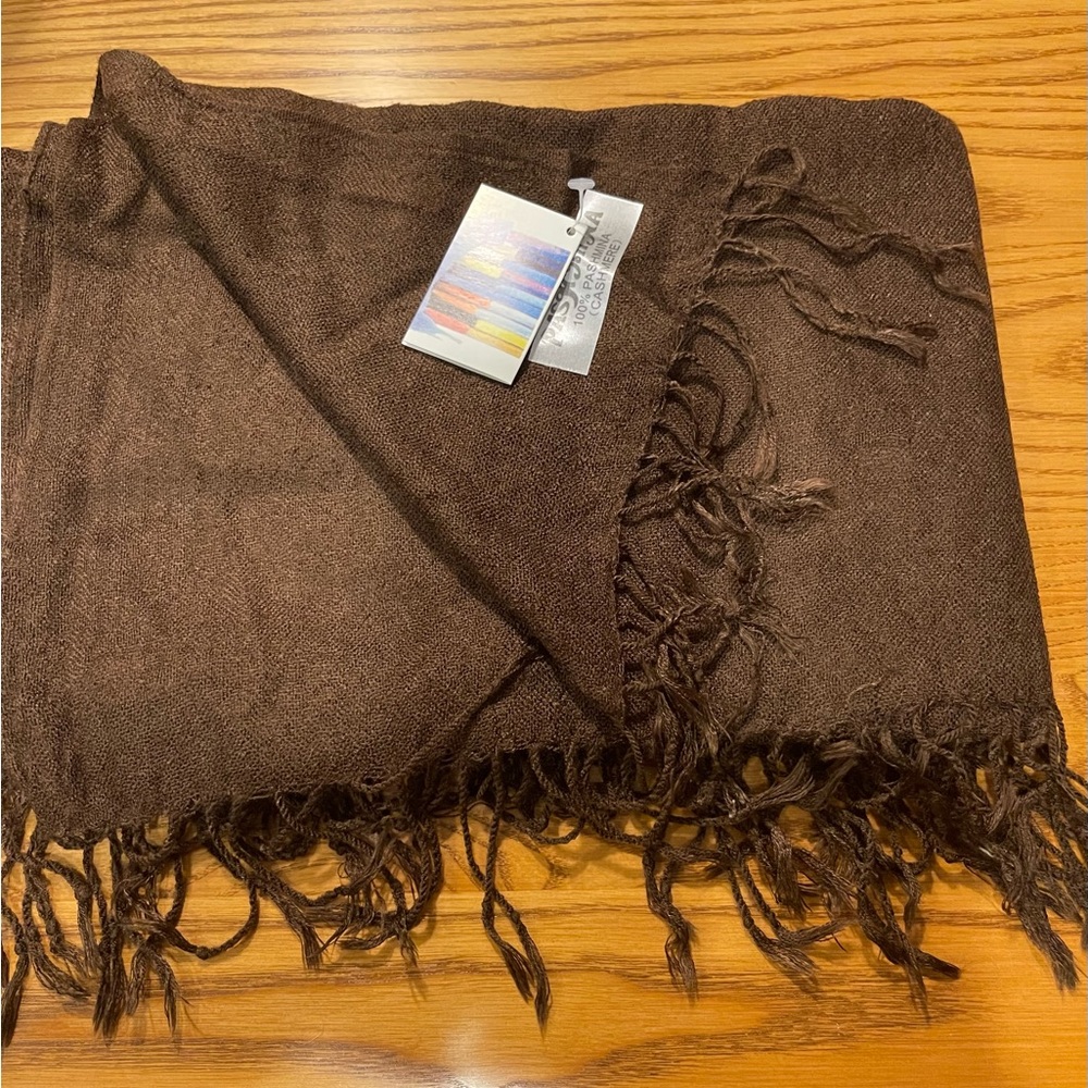 NWT Brown pashmina Fringed Scarf